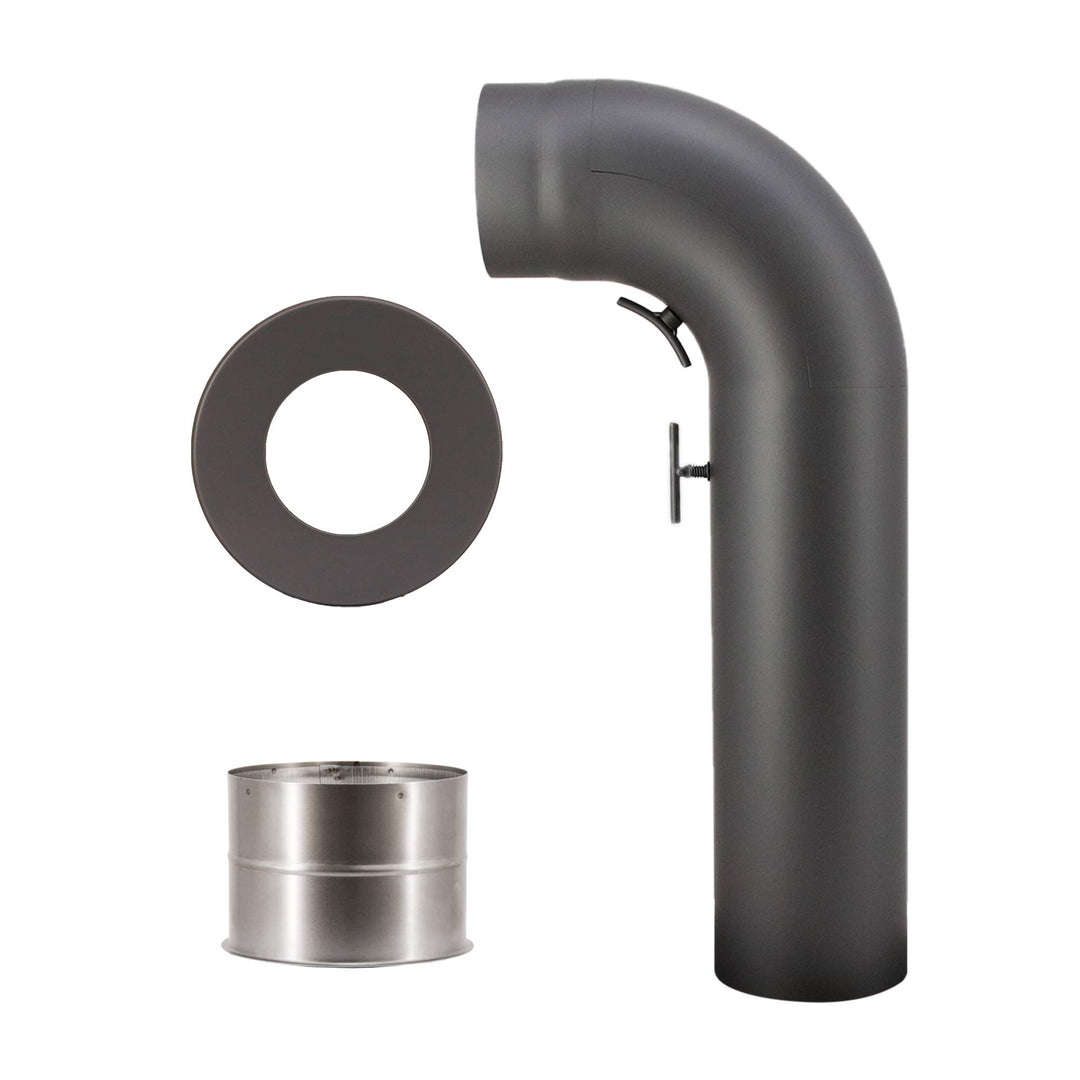 LANZZAS Ofenrohr Set 90° Grad gezogen kurz mit Tür, im Durchmesser, DN Ø 150 mm, Farbe: gussgrau - w