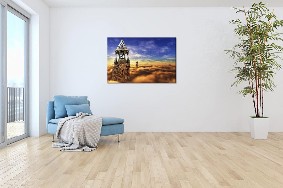 deyoli Die Burg im Himmel Format:90x60 cm als Leinwandbild, Motiv fertig gerahmt auf Echtholzrahmen,