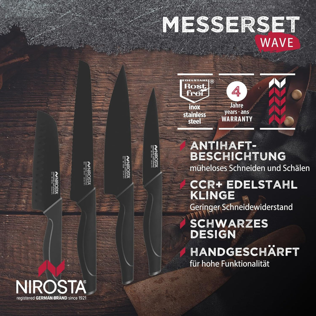 Nirosta Wave-Messer-Set, Verschiedene Messer mit Funktionsteil aus hochwertigem Edelstahl, Premium-M