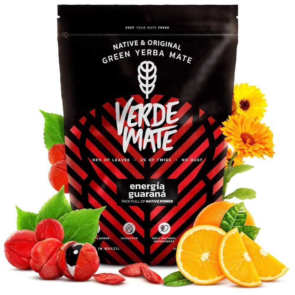 Mate Tee Set Verde Mate Energia Guarana 400g - mit LED Thermoskanne 480ml, Becher 400ml, Bombilla un