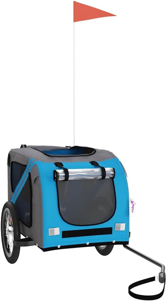 vidaXL Fahrradanhänger Hunde Hundeanhänger Hundetransporter Oxford-Gewebe Eisen Blau 125 x 63 x 66 c