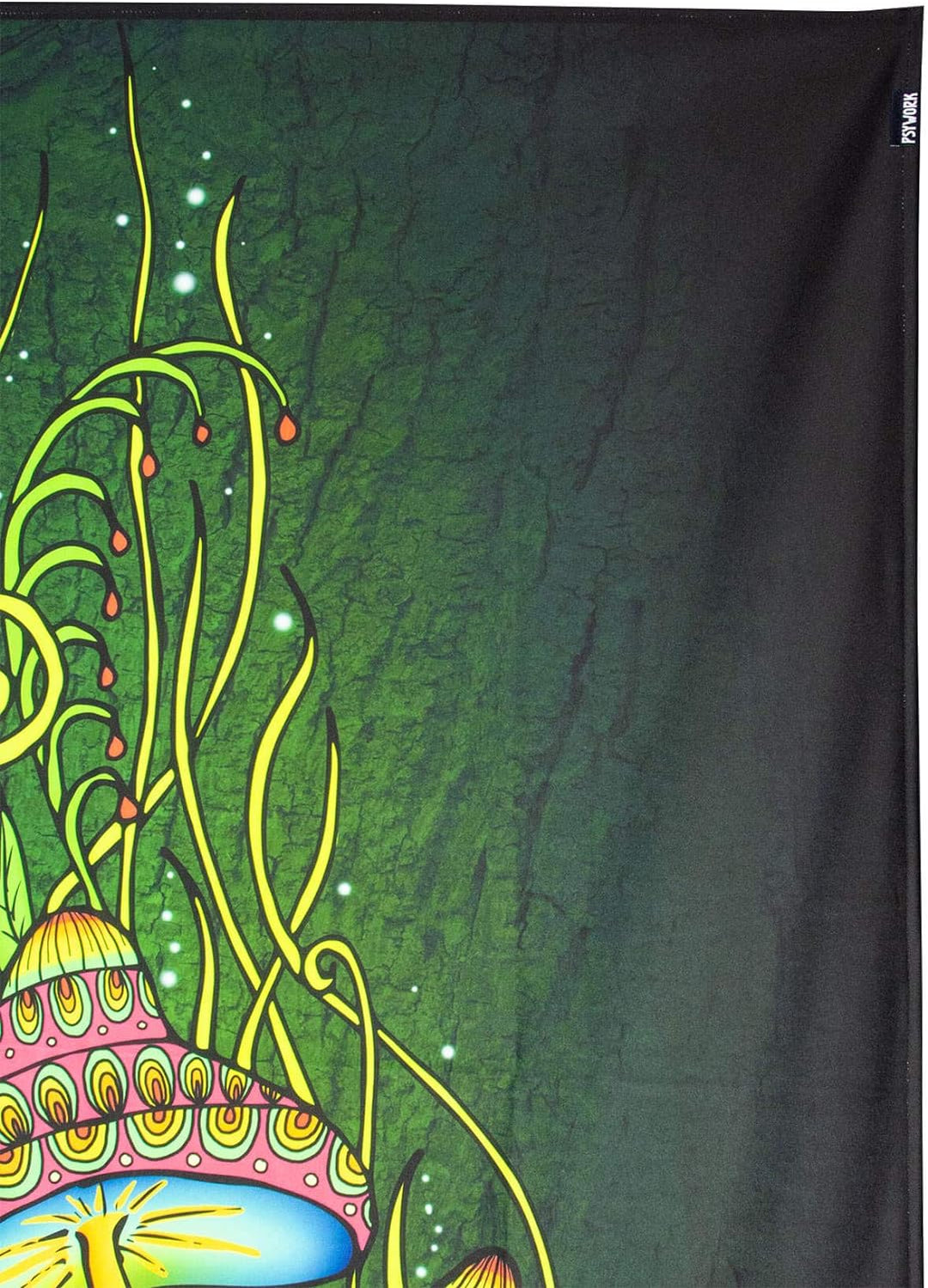 PSYWORK Schwarzlicht Stoffposter Neon | Magic Mushroom Green | 1,0 x 1,4m | UV-aktiv | fluoreszieren