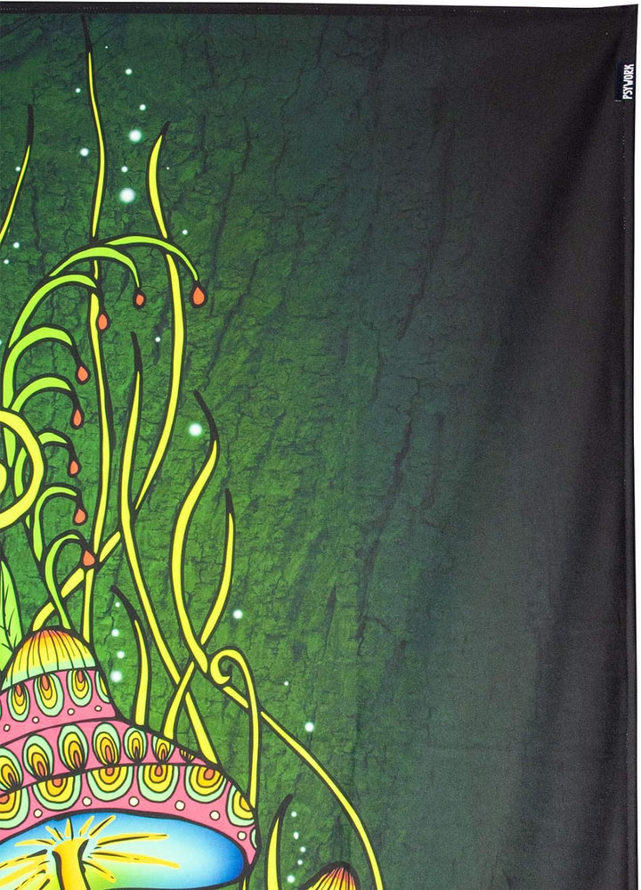 PSYWORK Schwarzlicht Stoffposter Neon | Magic Mushroom Green | 1,0 x 1,4m | UV-aktiv | fluoreszieren