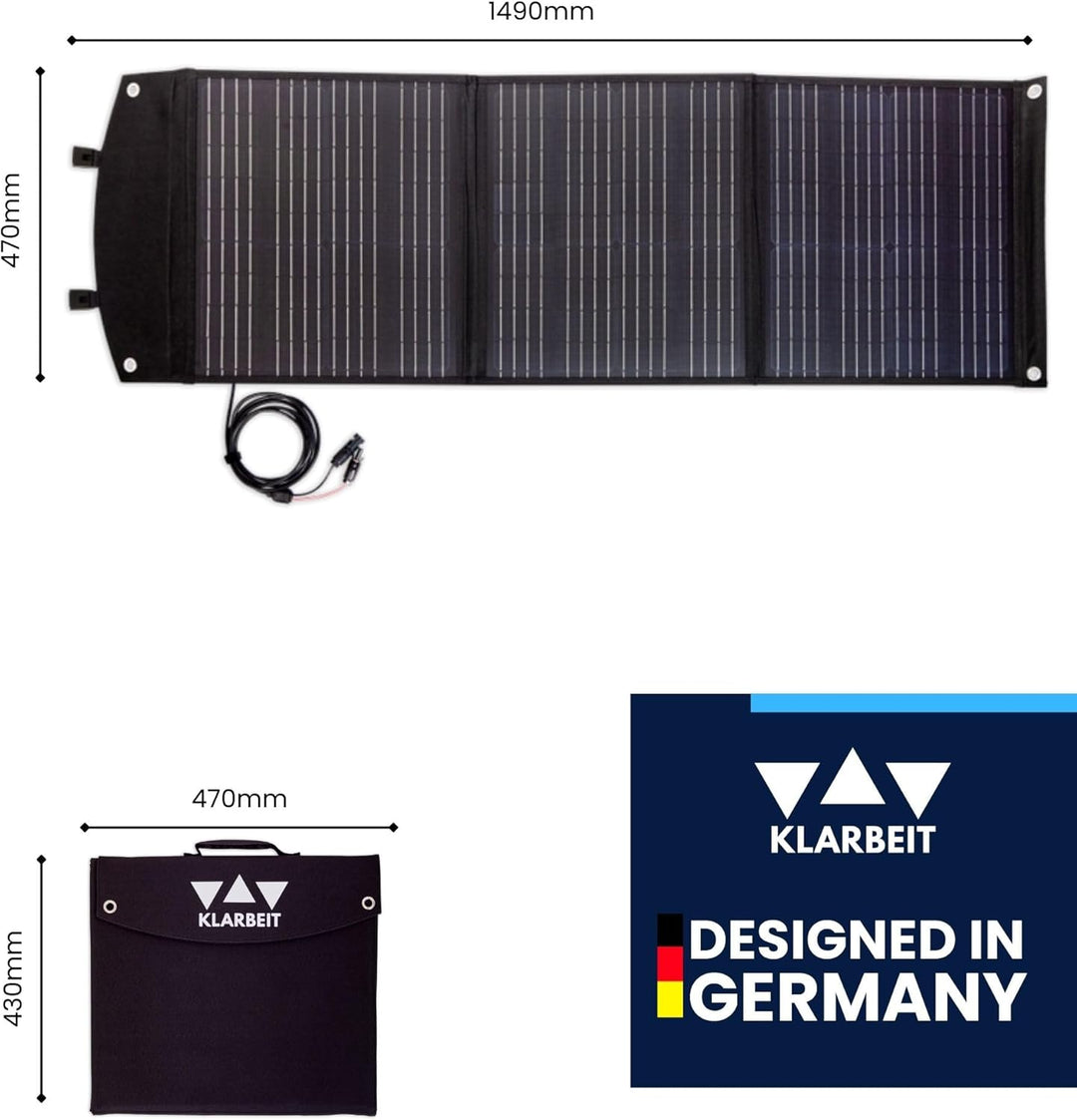 Solarpanel 100W faltbar - KLARBEIT EP-10 | Monokristallines Solarpanel Camping | Solarpanel USB Port