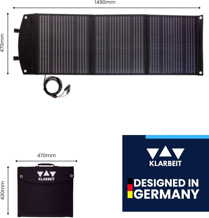 Solarpanel 100W faltbar - KLARBEIT EP-10 | Monokristallines Solarpanel Camping | Solarpanel USB Port