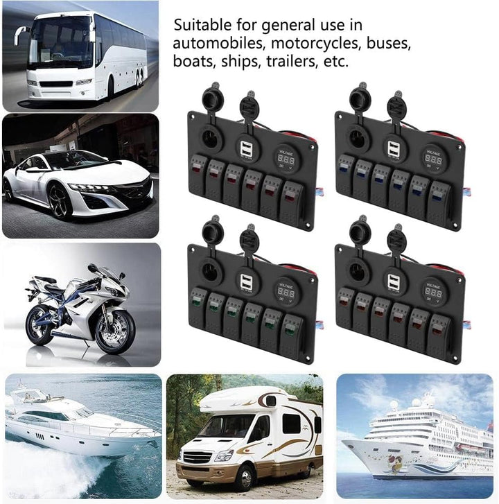 Schalttafel, 12V 24V 6 Gang Auto Boot Marine LED Wippschalter Panel Dual USB Voltmeter Zigarettenanz