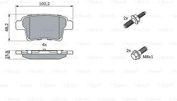 Bosch BP1110 Bremsbeläge - Hinterachse - ECE-R90 Zertifizierung - vier Bremsbeläge pro Set