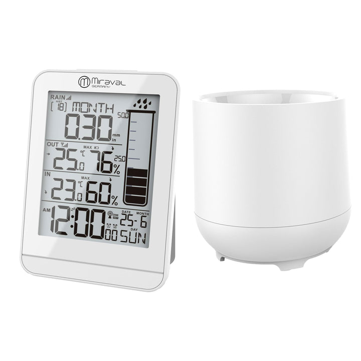 Miraval Design Funk-Wetterstation mit Regenmesser Datumsanzeige LCD-Display Temperaturanzeige Hygrom