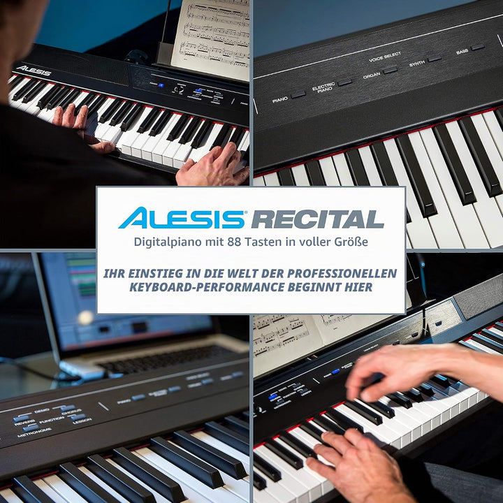 Alesis Recital - 88-Tasten Einsteiger Digital Piano Keyboard mit halbgewichteten Tasten &amp; M-Audio SP