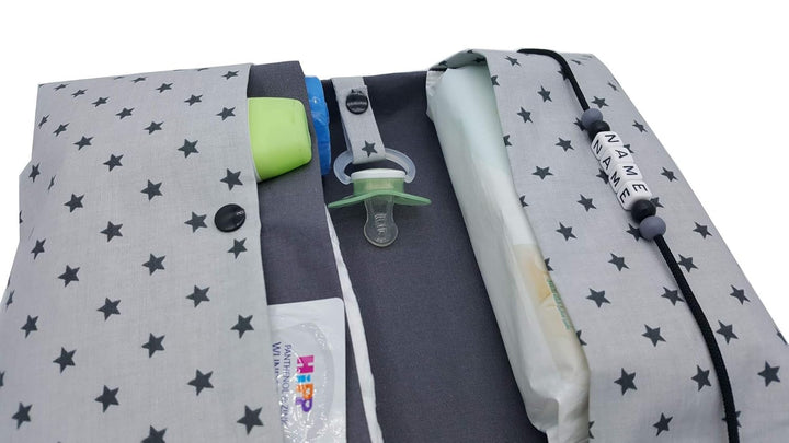 Grosse Windeltasche XXL mit Name Wickeltasche Grau/Anthrazit Innen glatte Baumwolle, Grau/Anthrazit