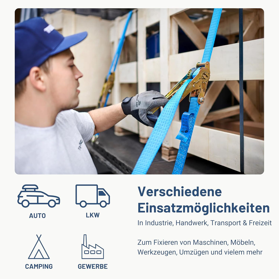 2X Spanngurt Zurrgurt mit Haken 6 m bis 800 kg / 800 daN, zweiteilig 2-TLG Ratschengurt blau, 25 mm