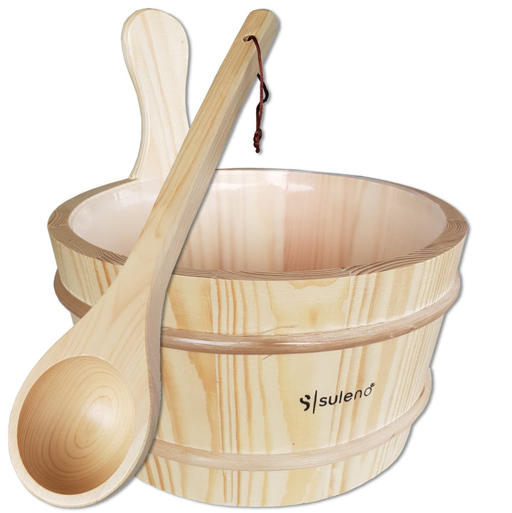 Demmelhuber Sauna-Set 3-teilig | Saunazubehör Saunakübel Kunststoffeinsatz Aufgusskelle Saunakelle A