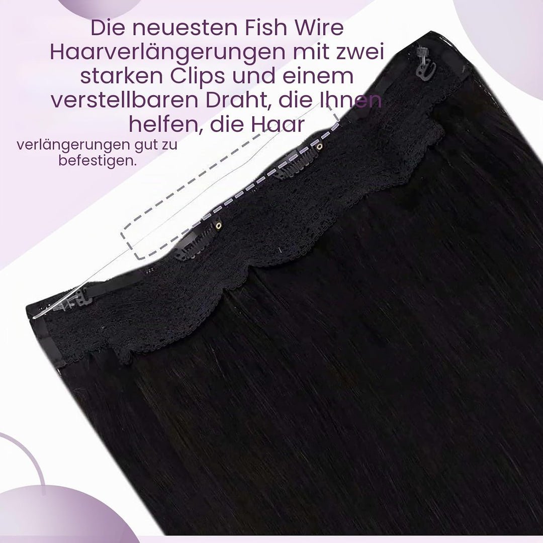 LaaVoo Unsichtbar Fish Line Echthaar Extensions mit Draht Schwarz Invisible Secret Wire Extensions E