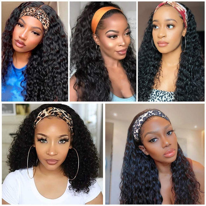 IFLY Headband Wig Locken Perücke Frauen Echthaar Deep Curly Human Hair Wig for Black Woman Haarverlä