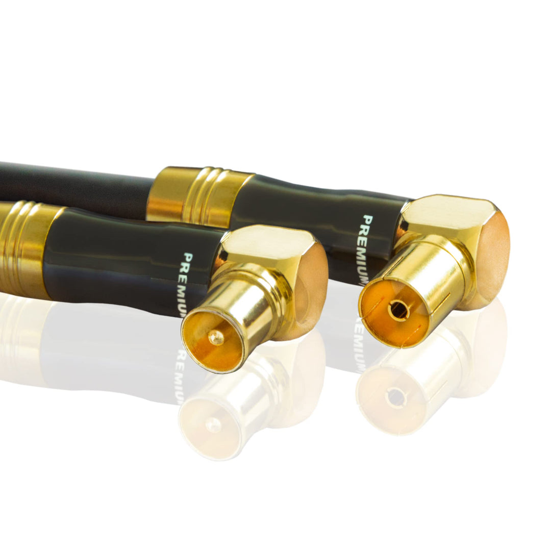 Premium X 20m Gold-Line TV Antennenkabel Schwarz Koax-Anschluss IEC Stecker - IEC Buchse 90° gewinke