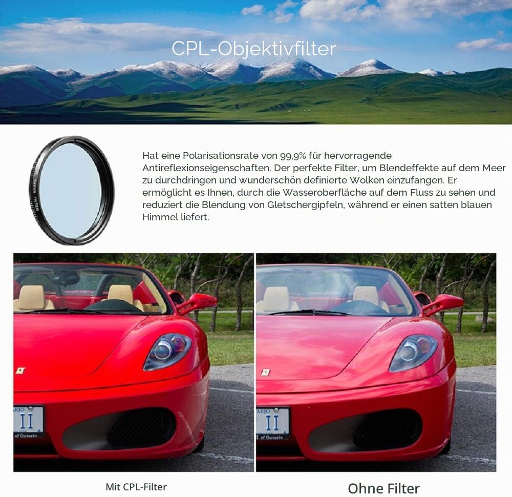 Apexel Filter-Kits für Handykameras, 52 mm, Farbverlaufsfilter (Blau, Gelb, Orange, Rot), CPL, ND32