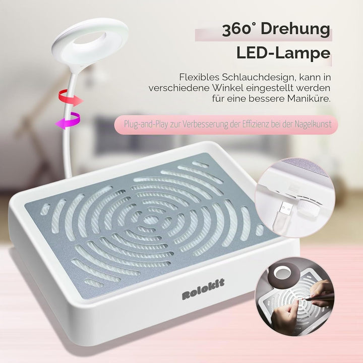 Staubabsaugung für Nägel mit Lampe und 50 Einwegfilter, Nagelstaubsauger mit Bürste für Nagelstudio