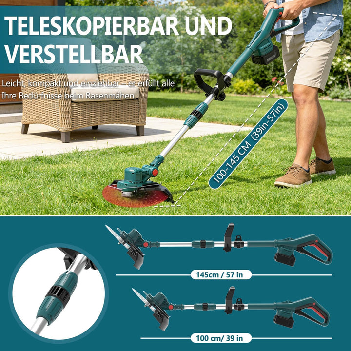 Rasentrimmer mit akku und Unkrautbürste, Kompatibel mit 18V-25V Lithium-Ionen-Akkus(Bürstenloser 750