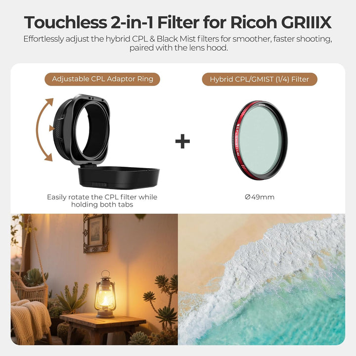 Freewell Die echte Gegenlichtblende für Ricoh GRIIIX GR3X - CPL/Nebelfilter, berührungslose Filterbe