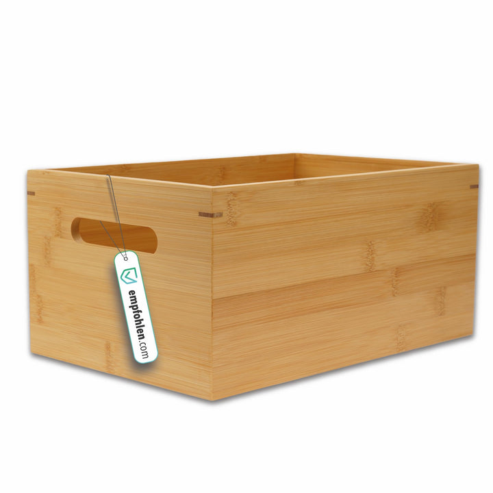 Kibun® Nachhaltige Bambus Holzkiste mit Griffen 30x20x14 cm; stapelbare Aufbewahrungskiste aus Bambu