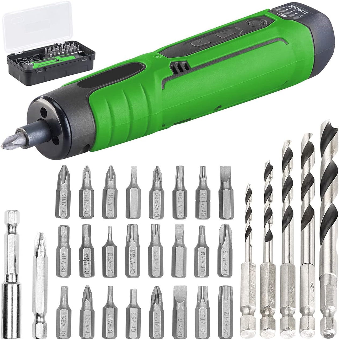 AGT Professional Stab Akkuschrauber: Akku-Stabschrauber, USB, 25 Bits & Holz-Bohrer-Set für Akkuschr