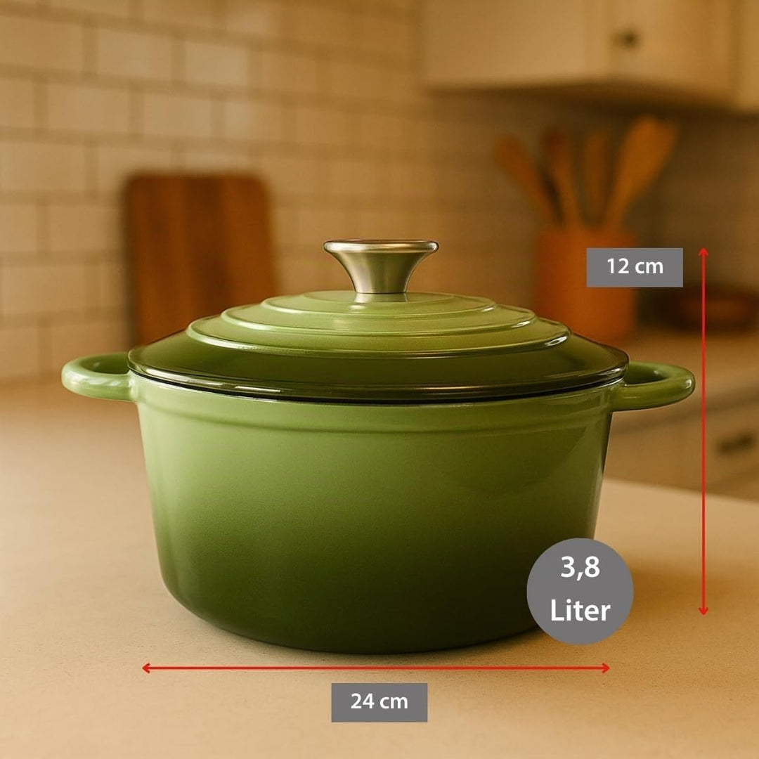 alpina Dutch Oven – Gusseisen Topf Induktion 3,8L Ø24cm - Schmortopf mit Deckel – Gusseisen Bräter S