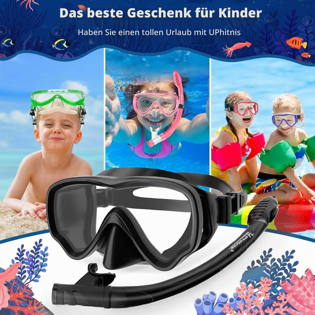 UPhitnis Schnorchelset Kinder - Taucherbrille Anti-Fog und Trocken Schnorchel - Anti-Leck Tauchmaske
