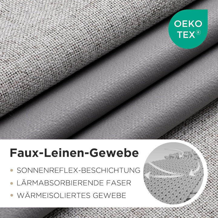 Joydeco 100% Blickdichte Vorhänge mit Ösen Gardinen Leinenoptik 2 Stück, Verdunkelungsvorhang Leinen