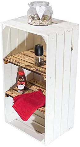 8 weisse Holzkisten mit 2 geflammten Mittelbrettern 68cm x 40cm x 31cm Zwischenbretter flambiert Obs