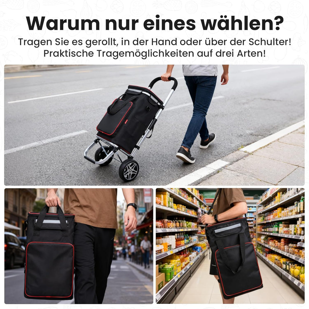 YEAUPE PRO Einkaufswagen mit Kühlfach | max. 50L & 25kg Traglast | Klappbarer 3in-1 Trolley Sackkarr