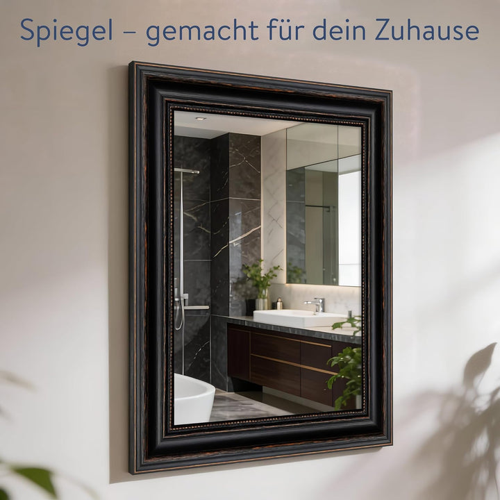 WANDStyle Spiegel 30x40 cm im Barock-Stil aus Holz, schwarzer Wandspiegel, Made in Germany - H550 30