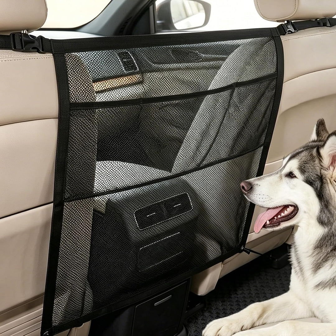 Hundegitter Auto mit Aufbewahrungstaschen - Sicherheitsbarriere Trennnetz für Hunde, Hundenetz für V