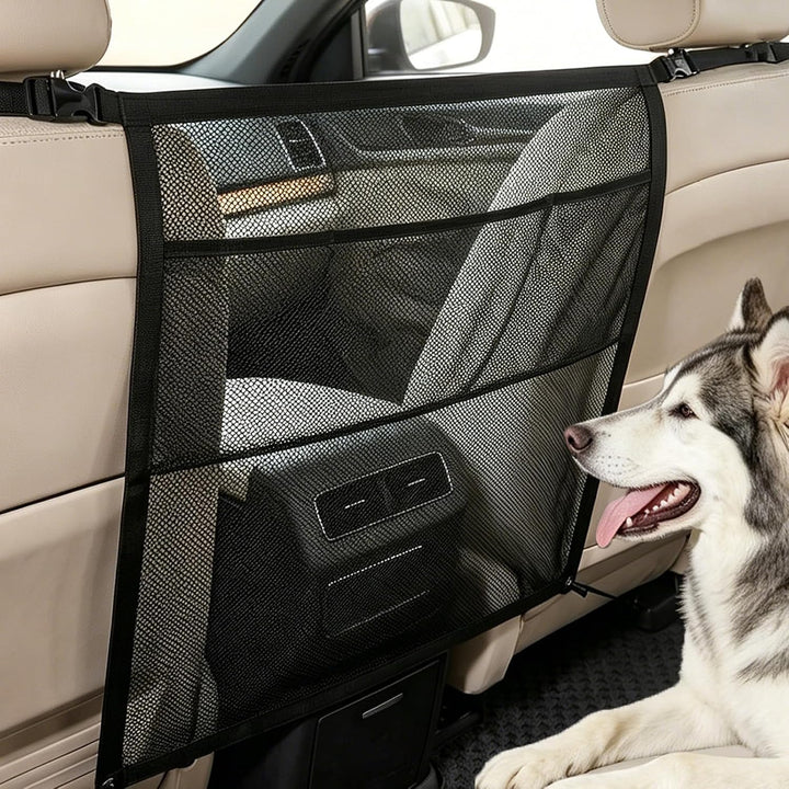 Hundegitter Auto mit Aufbewahrungstaschen - Sicherheitsbarriere Trennnetz für Hunde, Hundenetz für V