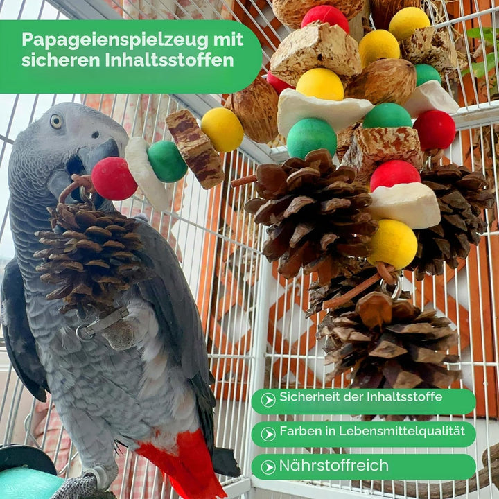 MQUPIN Papageienspielzeug, nussiges, nährstoffreiches Vogelspielzeug, natürliches hölzernes Beissspi