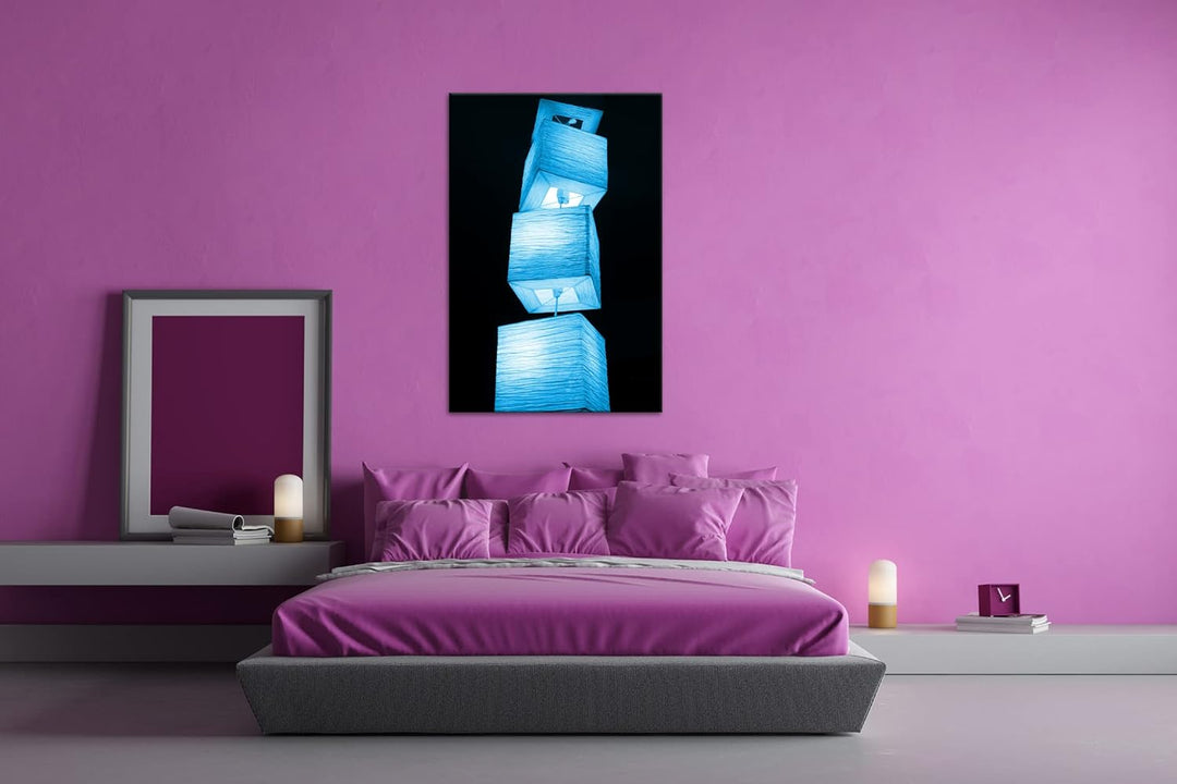 deyoli leuchtende Lampenreihe Format 80x60 Effekt: Monocrome Blau als Leinwandbild, Motiv fertig ger