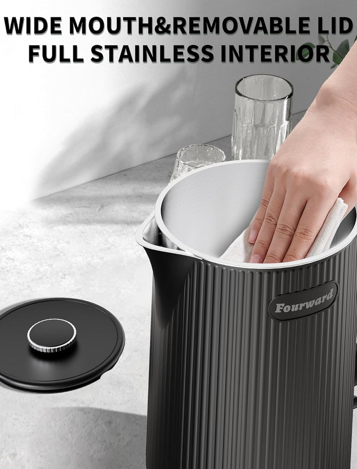 Fourward Wasserkocher - Edelstahl Kettle mit 1,7L Fassungsvermögen, 2200W Schnellkochfunktion, BPA-f
