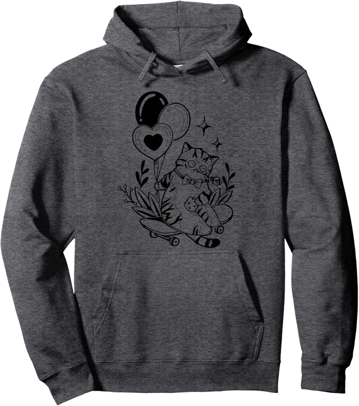 Katze Skateboard Herz Ballons Lustiges Geschenk Anime-Katzen Pullover Hoodie