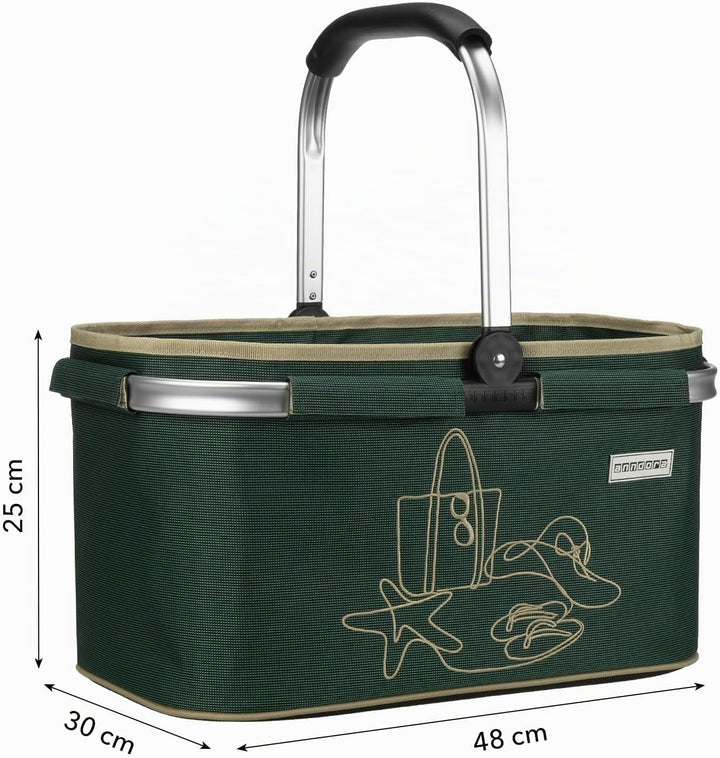 anndora Einkaufskorb GREEN 22 Liter - dunkelgrün bestickt, Grün