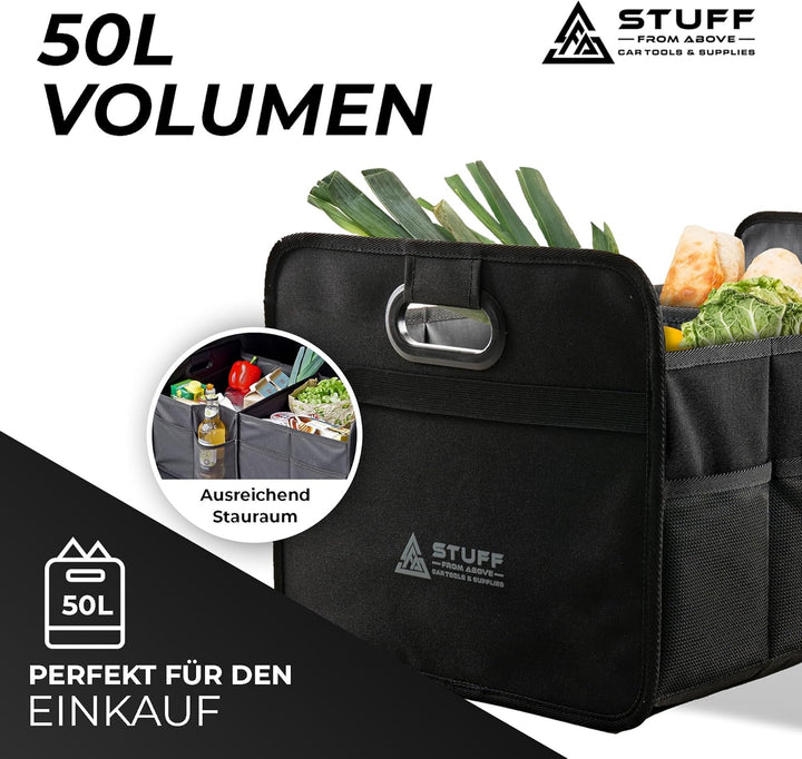 Auto Organizer in schwarz - Kofferraumtasche - (57x35x30cm) - Antirutsch durch Klett - Kofferraum Ca