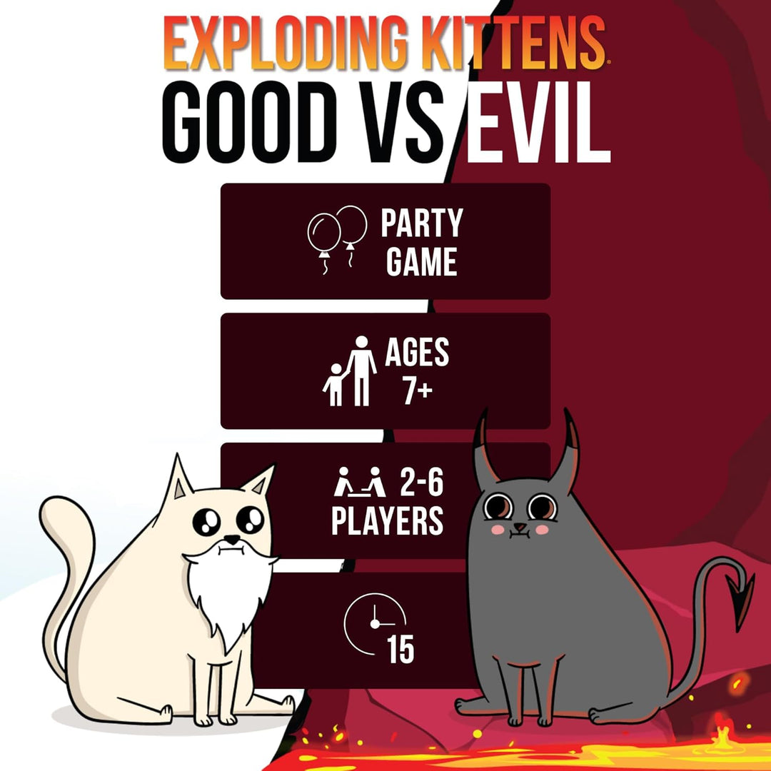 Exploding Kittens - Good vs. Evil - 2-5 Players - Ages 7+ - Inspired by Netflix Show - High Stakes F