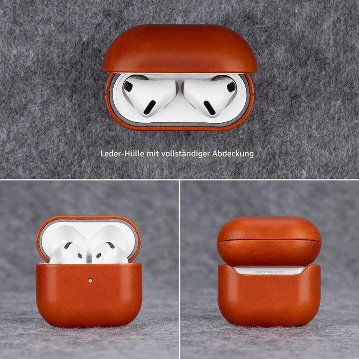 Maogoam für AirPods 4. Generation Tasche Leder, Echtes Crystal Oil Wax Rindsleder Tasche Hülle für A