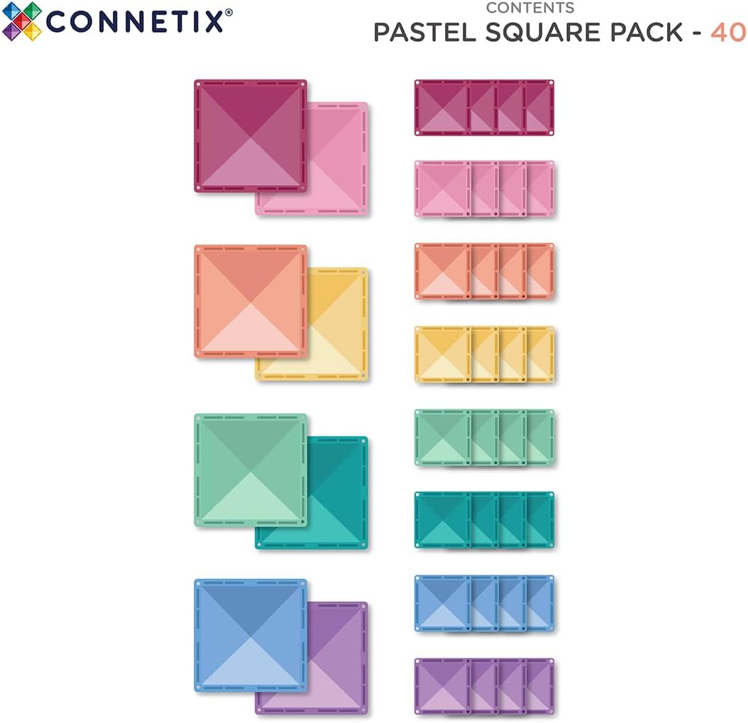 Connetix - Pastell-Quadrat-Packung, 40 Stück