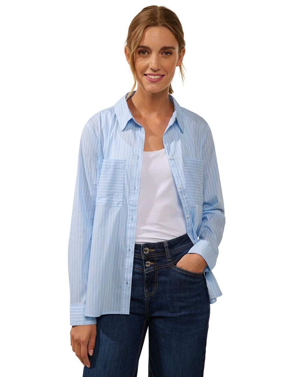 Street One Damen Streifenbluse im Baumwollmix 38 Sublime Blue, 38 Sublime Blue