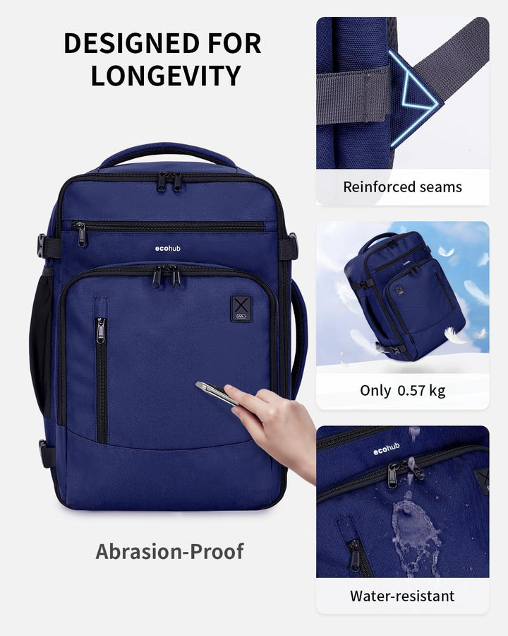 ECOHUB Rucksack 40x20x25 für Ryanair Flugzeug Reiserucksack Handgepäck Gepäck Laptop Daypacks PET-Re