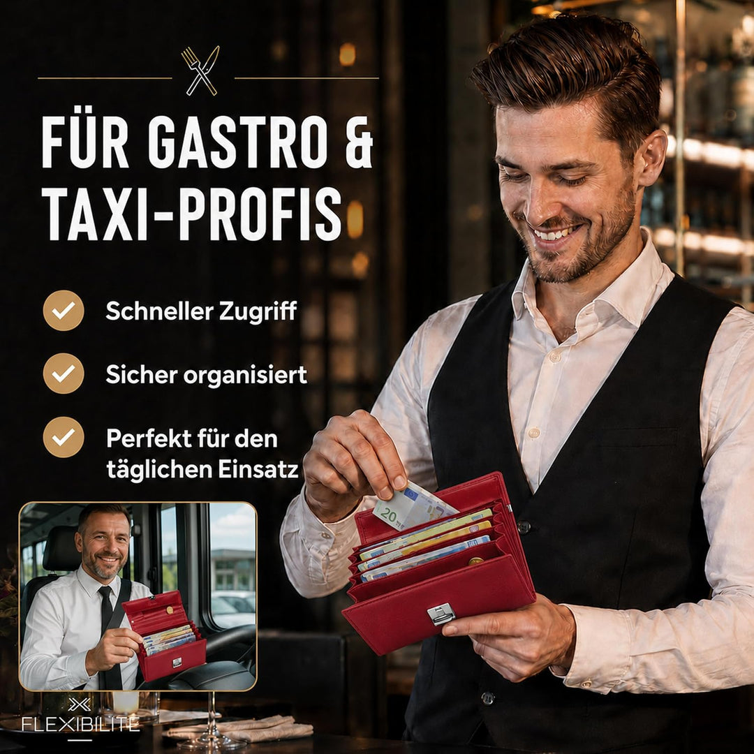 Profi Kellner Geldbörse Profi 100% Wasser Büffel [2026] Echt Leder RFID (18,5 x 9,5 x 4,5cm BxHxT) G