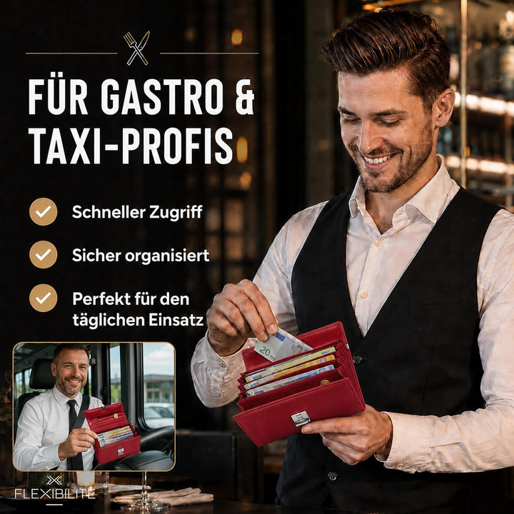 Profi Kellner Geldbörse Profi 100% Wasser Büffel [2026] Echt Leder RFID (18,5 x 9,5 x 4,5cm BxHxT) G