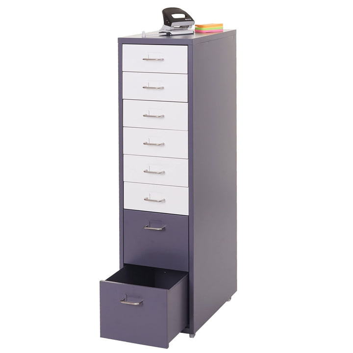 Mendler Rollcontainer Boston T851, Schubladenschrank Stahlschrank, 110x28x41cm 8 Schubladen - dunkel