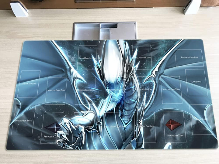 New Mlikemat Playmat Blauäugiger weisser Drache OCG TCG Matte, Spielmatte mit Zonen + gratis Tasche