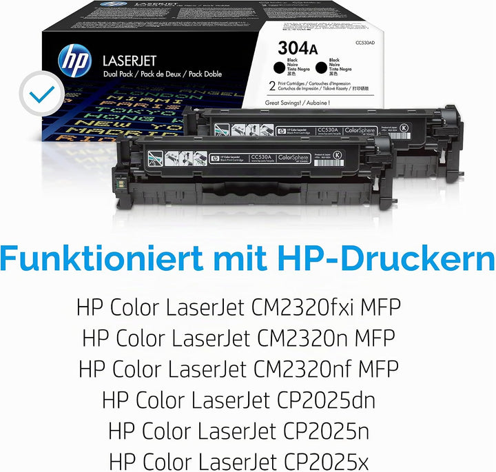 HP 304A 2er-Pack (CC530AD) Schwarz Original Toner für HP Color LaserJet CP2025, CM2320 2er-Pack schw