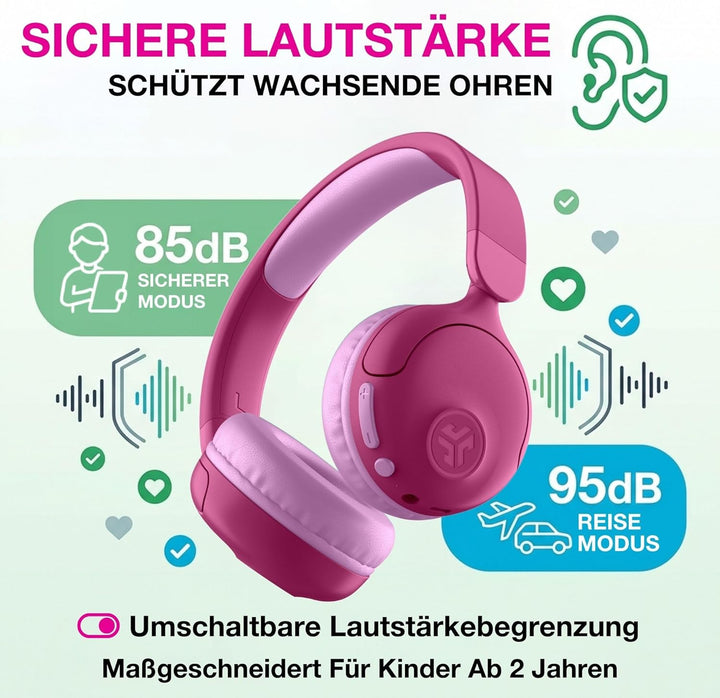 JLab JBuddies Pop Bluetooth Kopfhörer Kinder - 48+ Std. Spielzeit &amp; Kabelgebunden, Lautstärkesicher